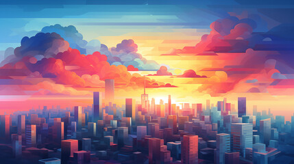 Obraz premium Sunset Hues over Stylized City Skyline