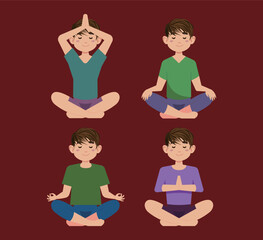 Flat people meditating illustration, yoga