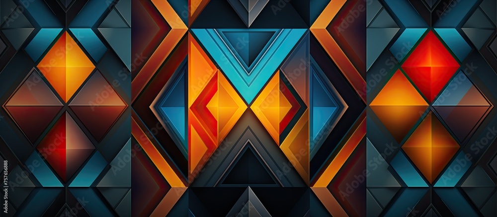 Aufkleber a stunning art fixture featuring a colorful geometric pattern with triangles and diamonds in tints a