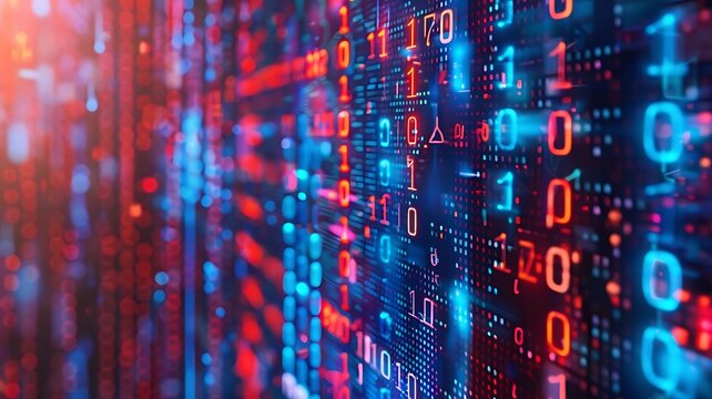 Technology computer network cyber crime security hacker virus programming abstract binary codes and symbols futuristic digital background. Generative AI