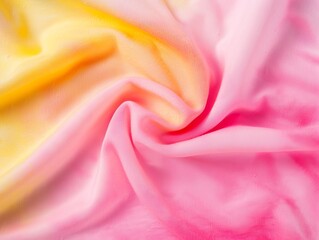 Obraz premium fabric texture, pink and yellow gradient, smooth silk material with soft folds and waves. The background is a flat surface, showcasing a high quality, bright color palette