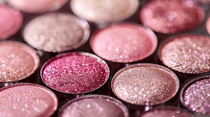 Obraz na płótnie Canvas Close-up of sparkling pink glitter highlighter and eyeshadow palette
