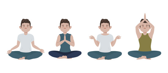 Flat people meditating illustration, yoga