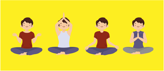 Flat people meditating illustration, yoga