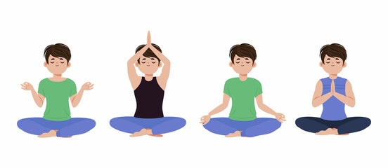 Flat people meditating illustration, yoga