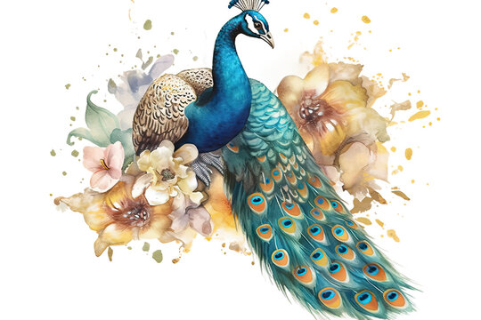 peacock vector Watercolor illustration