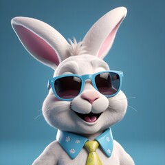 Highly detailed portrait of a happy 3D Easter Bunny wearing sunglasses.