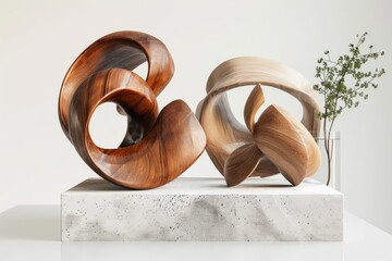 Set of abstract sculptures, serving as conversation pieces and artistic accents in a living space, on isolated white background, Generative AI