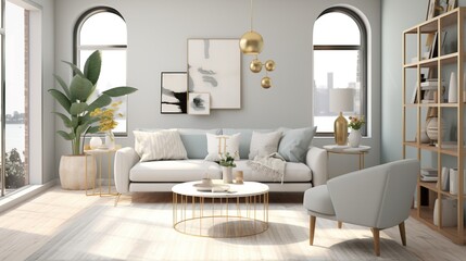 Modern trendy living room interior design  - obrazy, fototapety, plakaty