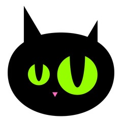 Cartoon black cat with green eyes. Emotions of cat face. Vector illustration isolated on white background.