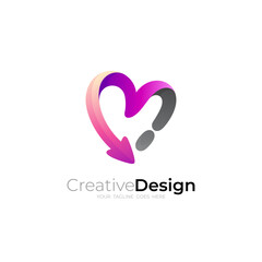 Unity logo with love care design combination, heart logo and arrow