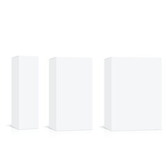 Realistic white box packaging isolated on white background. Vector