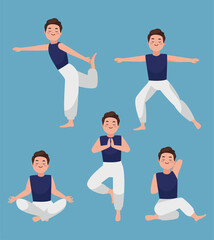 People in poses of yoga 