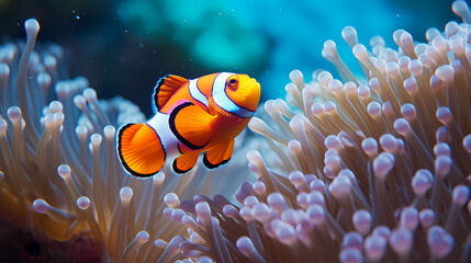 Shot of clownfish in sea anemone