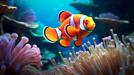 Obraz na płótnie Canvas Shot of clownfish in sea anemone