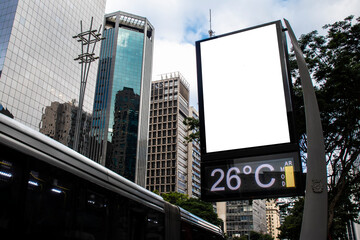 Billboard blank mock up in the city of Sao Paulo. Use this photo day mockup for your outdoor design. - obrazy, fototapety, plakaty