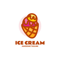 Vector Logo Illustration Ice Cream Simple Mascot Style.