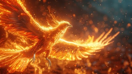 Epic orange exotic phoenix. fire of energy. Generative AI.