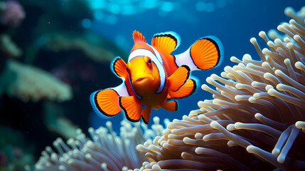 Shot of clownfish in sea anemone