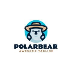 Vector Logo Illustration Polar Bear Mascot Cartoon Style.