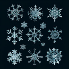 Fototapeta na wymiar lifestyle photo set of snowflakes. Meteorology realistic element. symbol of cold, frost. Design element for winter season.