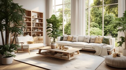 Elegant living room interior composition with sophisticated color palette  - obrazy, fototapety, plakaty