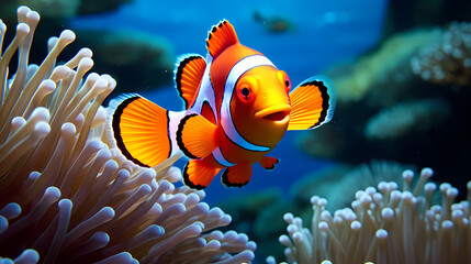 Naklejka na ściany i meble Shot of clownfish in sea anemone