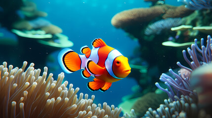 Fototapeta na wymiar Shot of clownfish in sea anemone