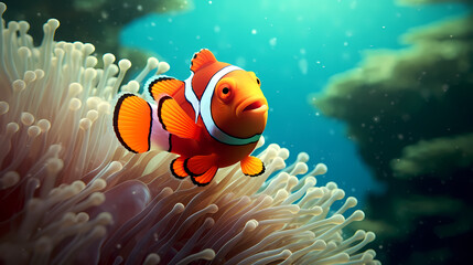 Obraz na płótnie Canvas Shot of clownfish in sea anemone