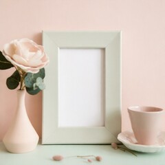 Frame Mockup. Vase and Tabletop Frame. Modern Home Interior Design
