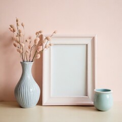 Frame Mockup. Vase and Tabletop Frame. Modern Home Interior Design