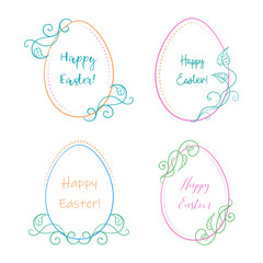 Easter egg shape vintage floral frames set. Pastel color palette. - 757663699