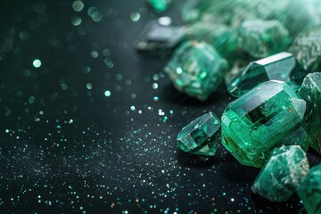 Jeweled Harmony: Emerald on Black Shine with a Symphony of Natural Gemstones  - obrazy, fototapety, plakaty