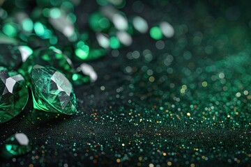 Jeweled Harmony: Emerald on Black Shine with a Symphony of Natural Gemstones  - obrazy, fototapety, plakaty