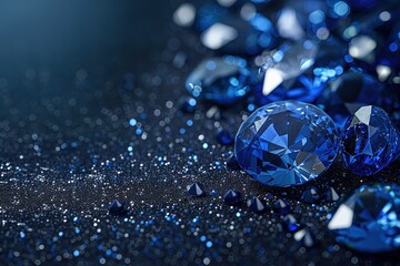Sapphire Radiance: Gems of Beauty on Black Background,A Tapestry of Gemstones: Sapphire, Amethyst, Ruby, and Beyond - obrazy, fototapety, plakaty