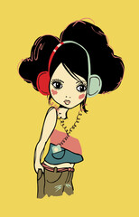 Vector illustration of girl with headset.