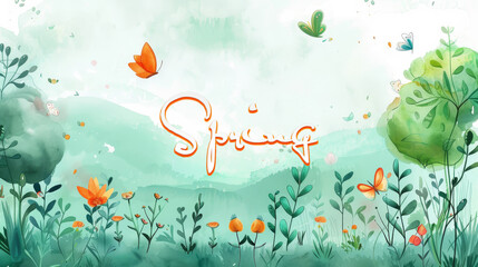 Fototapeta na wymiar Creative drawn spring wallpaper with copy space 