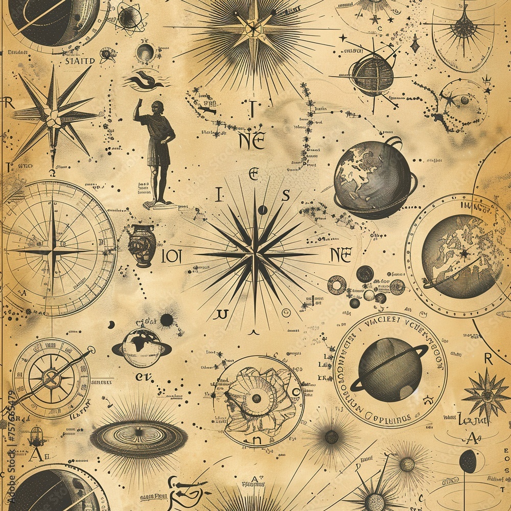 Aufkleber ancient astronomy: designs based on ancient methods and tools for studying the stars. for seamless p