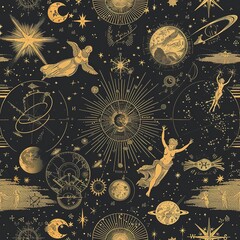 Ancient Astronomy: Designs based on ancient methods and tools for studying the stars. For Seamless Pattern, Fabric Pattern, Tumbler Wrap, Mug Wrap.