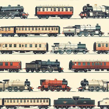 Classic Trains and Railways: Nostalgic designs for railway and train enthusiasts. For Seamless Pattern, Fabric Pattern, Tumbler Wrap, Mug Wrap.