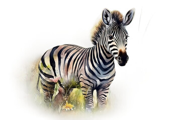illustration baby Watercolor painting Baby Aquarelle cute blooming zebra zebra meadow