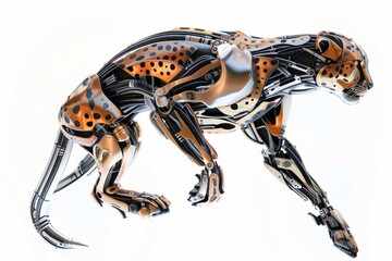 Sleek and dynamic cyborg cheetah emblem, representing agility, cunning, and quick reflexes in competitive gaming, on isolated white background,Generative AI