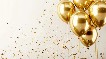Gold Balloons and Confetti - White Background