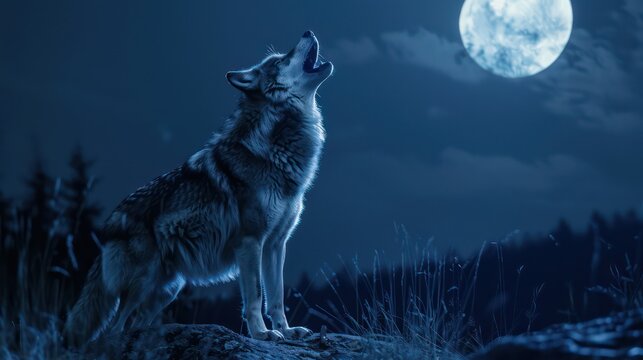 howling wolf realistic photography, copy space