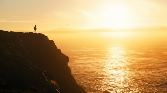 Calming Ocean Sunset Silhouette from Cliff Top Stock Image