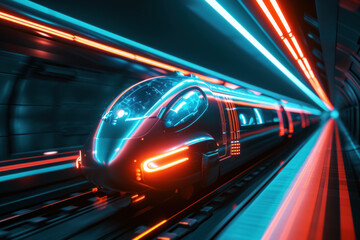  Speed of Innovation: High-Velocity Train Rushing Through a Futuristic Tunnel with Light Trails
