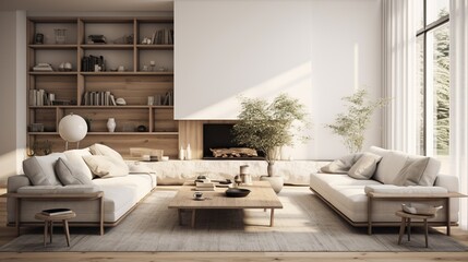 Interior design of modern luxury living room inspired with scandinavian sophistication  - obrazy, fototapety, plakaty