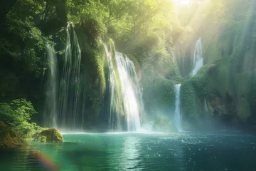 Fotobehang waterfall in the forest © KirKam