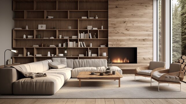 Interior design of modern luxury living room inspired with scandinavian sophistication 
