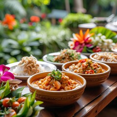  A diverse array of traditional thai foods and dishes on a table